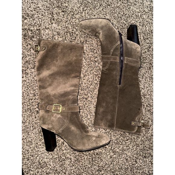 Coach Robynn Womens Size 8 Tan Suede Buckle Strap High Heel Boots Made in Italy - Picture 2 of 5